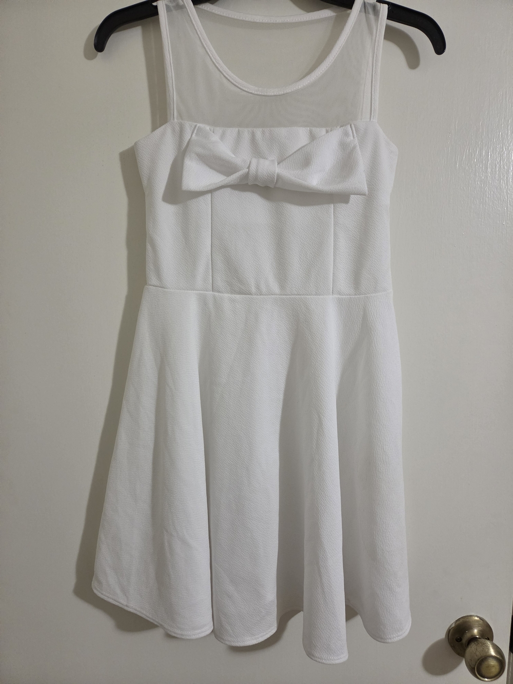 Dreamgirl White Mesh Yoke Bow-Front Party Dress